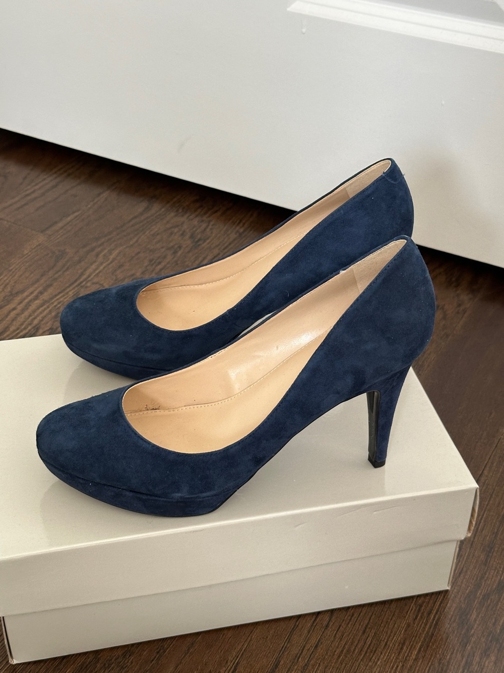 Mark Fisher Sydney Suede Heels in Dark Blue